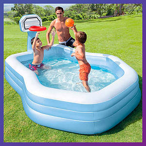 Дитячий надувний басейн Intex 57183 (257 х 188 х 130 см) з баскетбольним кільцем