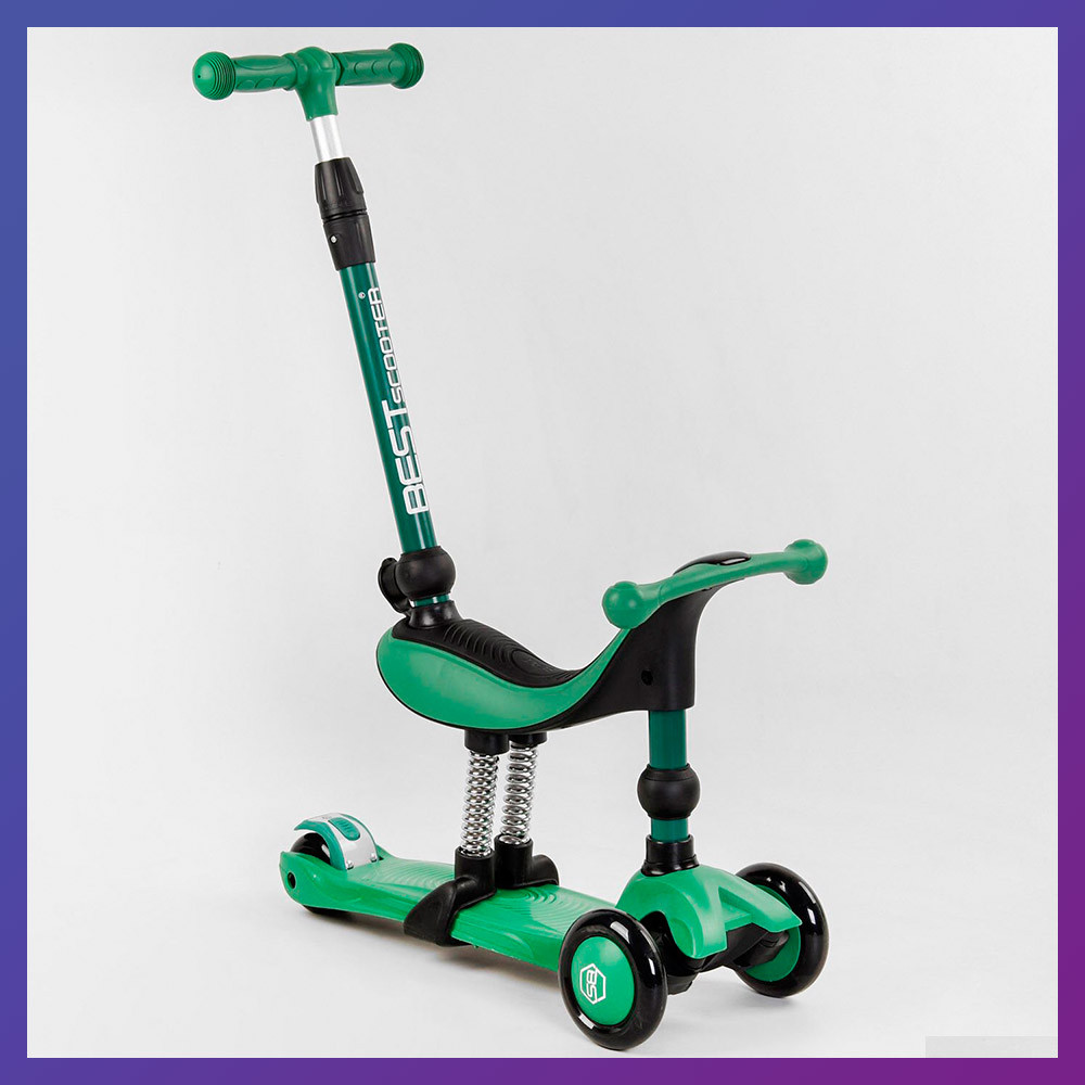 Дитячий триколісний самокат біговел із сидінням складаний Best Scooter BS-78812 3в1 для дітей від 2 років зелений, фото 1