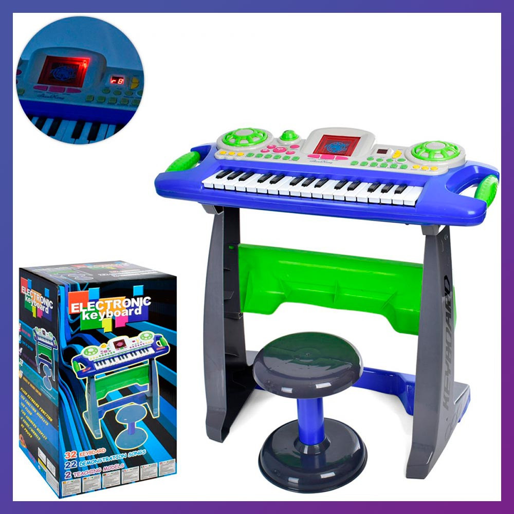 Дитячий піаніно-синтезатор Bambi SK-7878 на ніжках зі стільчиком фортепіано синій, фото 1