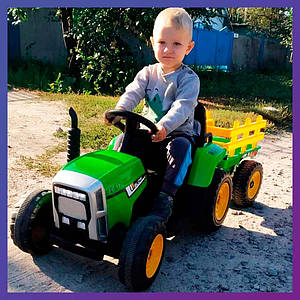 Дитячий електромобіль Трактор із причепом на радіокеруванні Bambi M 4479 зелений