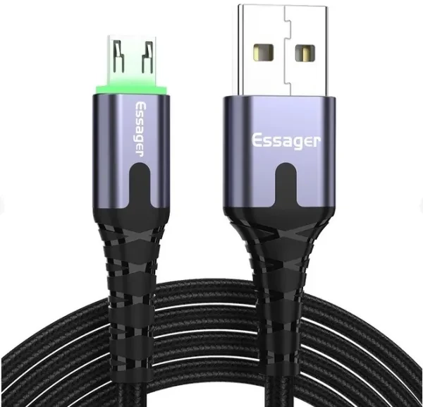 Дата-кабель Essager LED Light USB Charging & Data Cable USB (тато) - Micro (тато) 2.4A 1M Black (EXCM-XG0G)