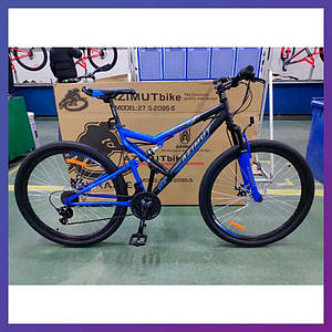 Велосипед гірський двоколісний двопідвісний на сталевій рамі Azimut Scorpion 27.5" GD 19" рама чорно-синій