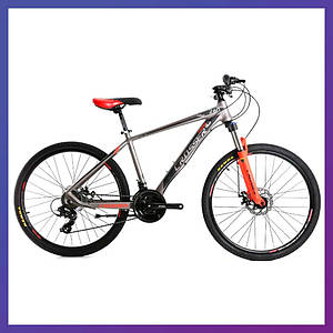 Велосипед гірський однопідвісний на алюмінієвій рамі Crosser Solo 29/19 21S Hidraulic Shimano сіро-червоний