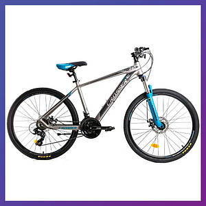 Велосипед гірський однопідвісний на алюмінієвій рамі Crosser Solo 29/19 21S Hidraulic Shimano сіро-синій