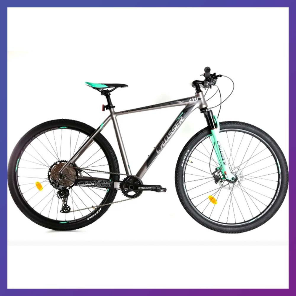 Велосипед гірський однопідвісний на алюмінієвій рамі Crosser Solo 29/21 1*12 Shimano DEORE сіро-зелений