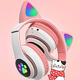 Навушники дитячі бездротові з котячими вушками Котики STN-28 Bluetooth-навушники Рожевий колір, фото 5