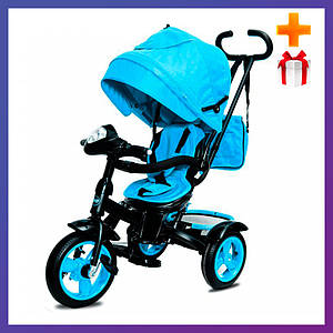 Дитячий триколісний велосипед коляска Neo 4 Air надувні колеса з фарою блакитний + Подарунок