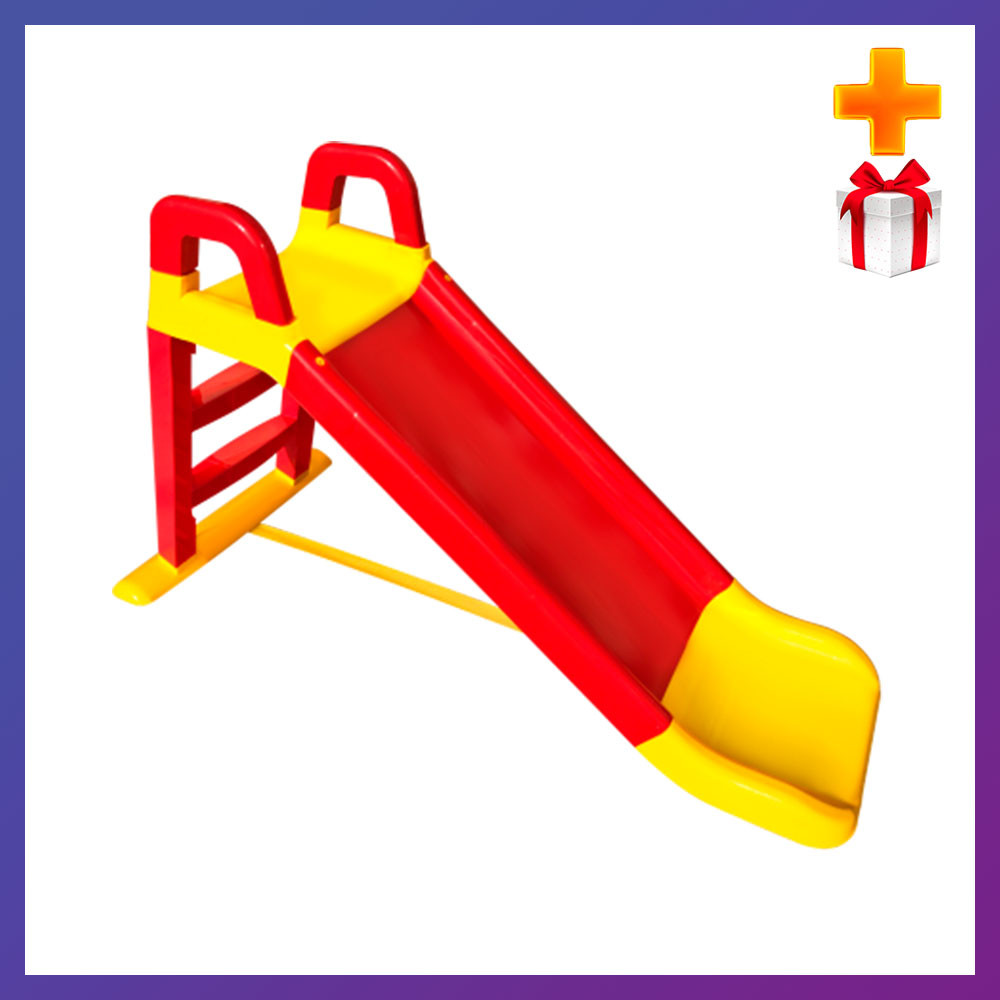 Дитяча пластикова гірка 140 см Doloni 0140/02 червоно-жовта + Подарунок, фото 1