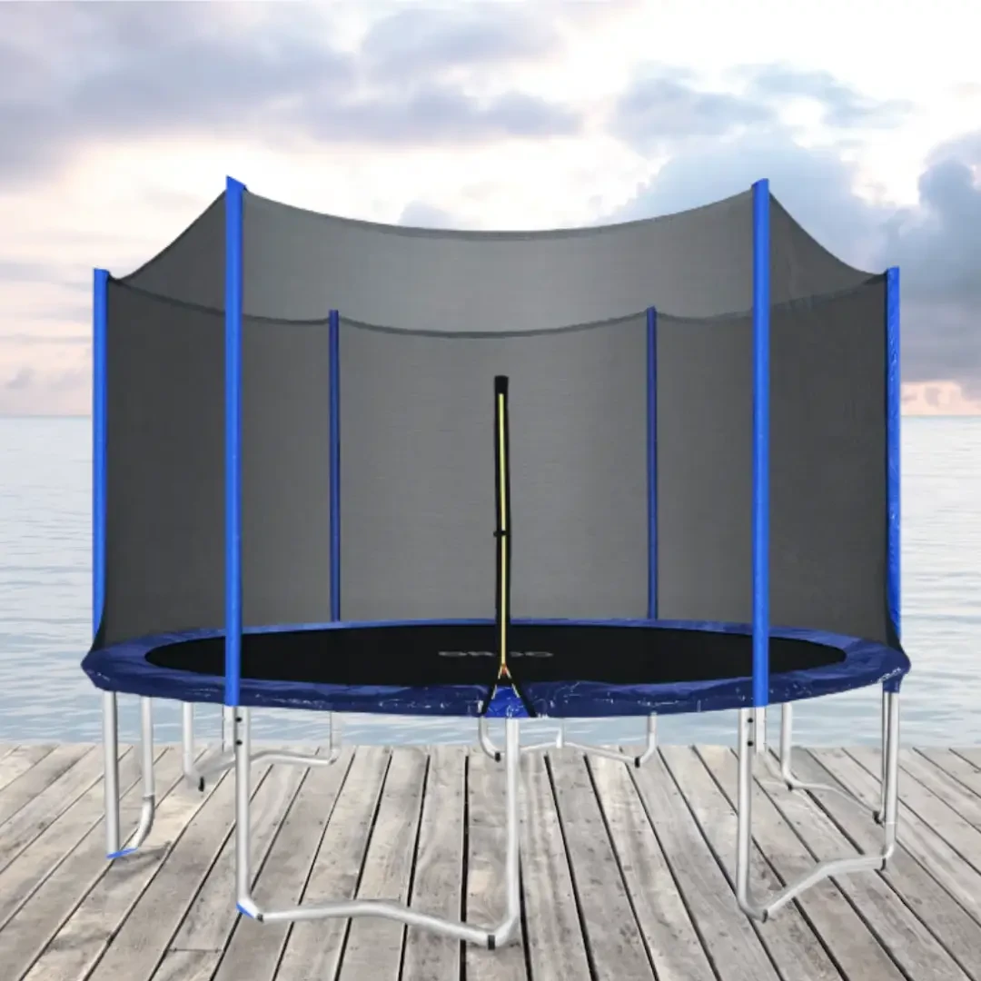 Батут для дітей і дорослих для дому із захисною сіткою зі сходами RJ-0088-1 366 см діаметр синій, фото 1