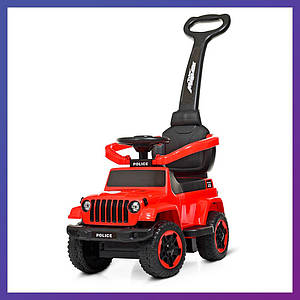 Дитяча каталка-толокар Bambi М 4288 Police з батьківською ручкою 2 в 1 червона