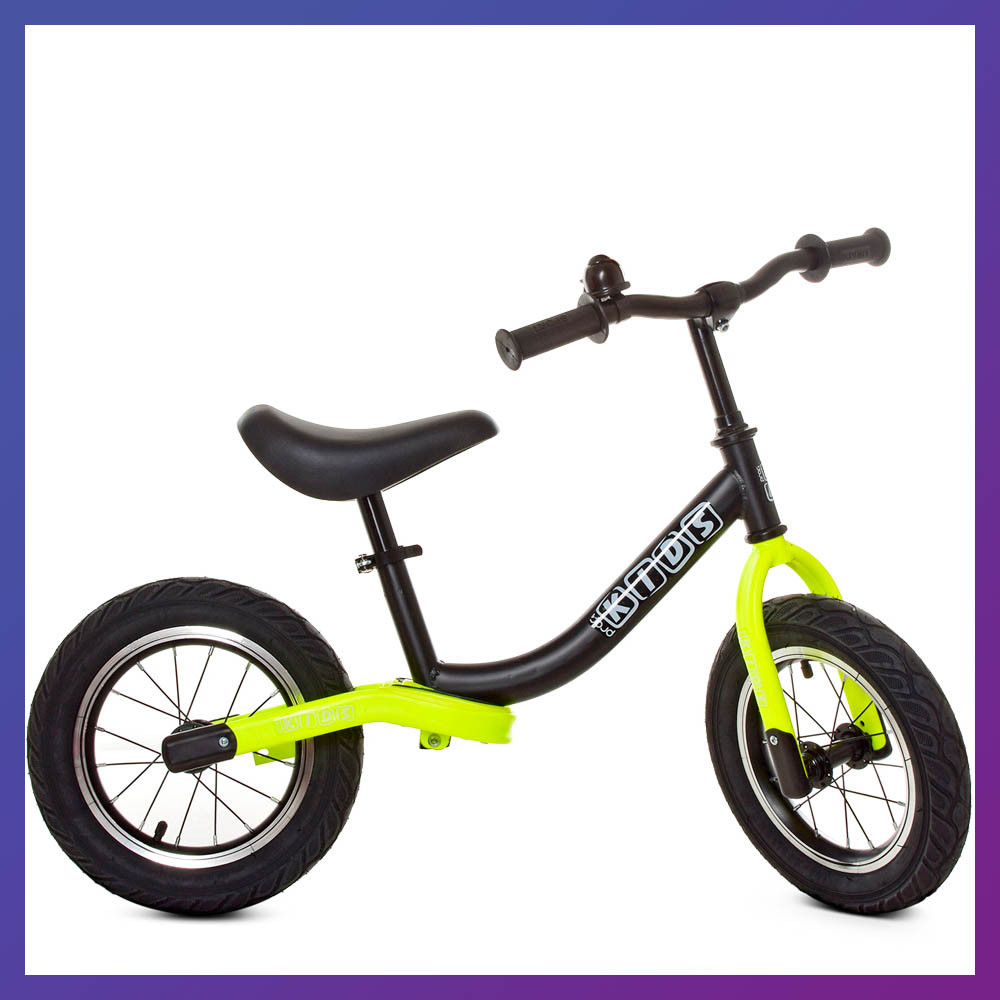Дитячий біговел велобіг на сталевій рамі 12 дюймів PROFI KIDS M 5460A-8 чорно-салатовий