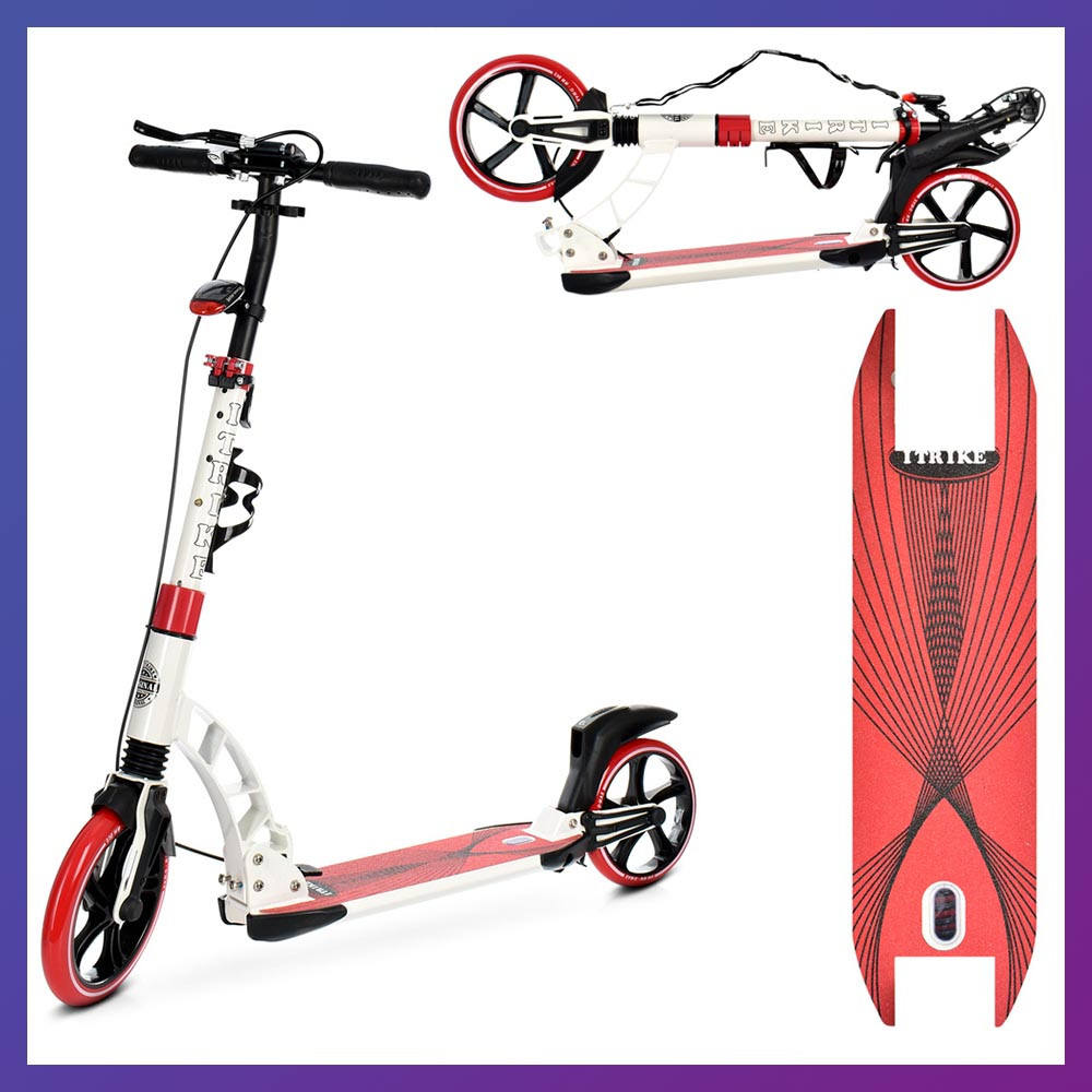 Самокат міський двоколісний для дорослих і дітей від 8 років з ручним гальмом ITRIKE SR 2-014-WR білий, фото 1