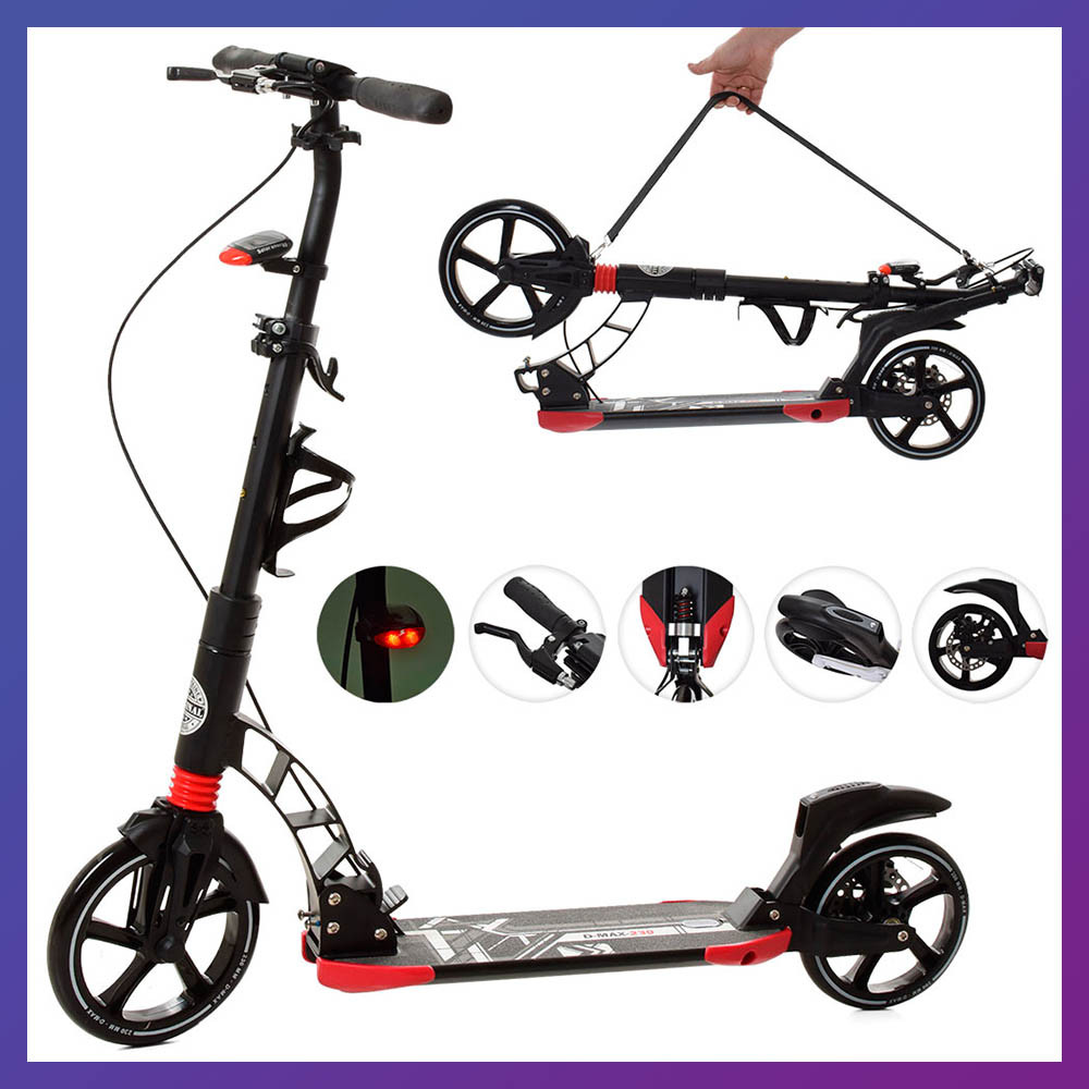 Самокат міський двоколісний для дорослих і дітей від 8 років з ручним гальмом ITRIKE SR 2-014-4-B чорний, фото 1