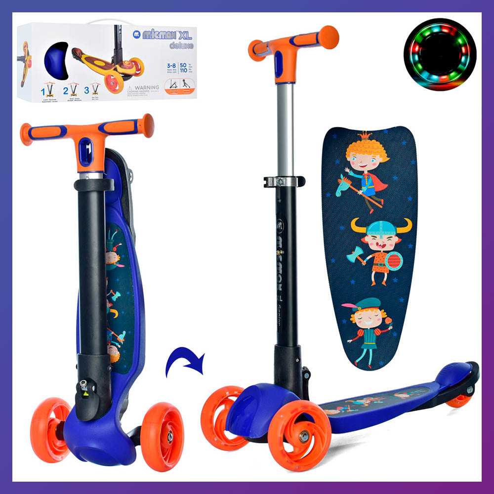 Дитячий міський самокат триколісний iTrike Maxi JR3-060-35-BL з підсвіткою колеса синій, фото 1