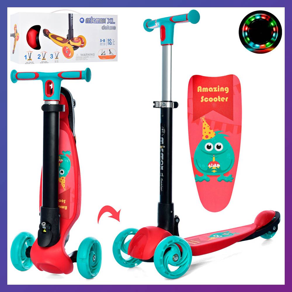 Дитячий міський самокат триколісний iTrike Maxi JR3-060-35-R з підсвіткою колеса червоний, фото 1