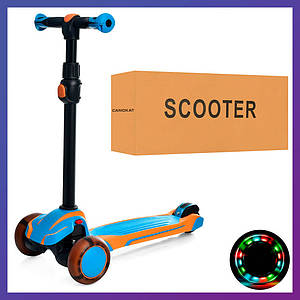 Дитячий міський самокат триколісний Scooter X1-BLY з підсвіткою колеса синій з жовтим