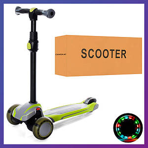 Дитячий міський самокат триколісний Scooter X1-GGR з підсвіткою колеса зелений із сірим
