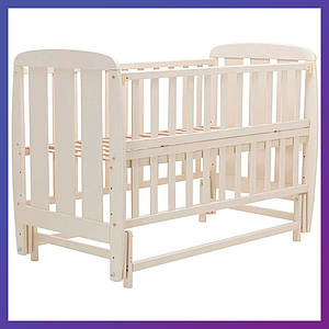 Дитяче ліжечко дерев'яне з бука Кулька SH-02 маятник відкидний бік слонова кістка