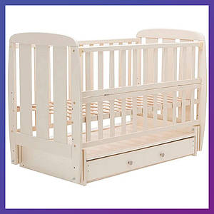 Дитяче ліжечко дерев'яне з бука Кулька SH-03 маятник з шухлядою відкидного боку слонова кістка