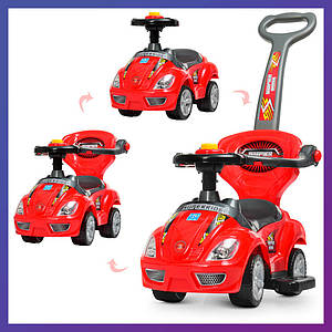 Дитяча каталка-толокар Bambi M 4205 з батьківською ручкою 2 в 1 червона