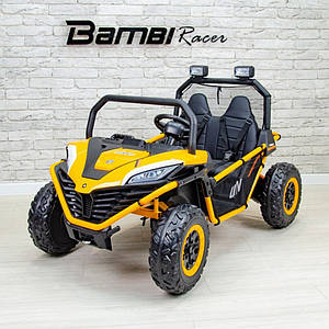 Дитячий електромобіль на акумуляторі Багі M 4969 з пультом радіокерування для дітей 3-8 років жовтогарячий