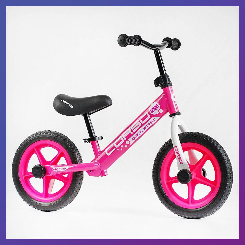 Дитячий біговел велобіг на сталевій рамі 12 дюймів Corso 11014 EVA-колеса рожевий, фото 1