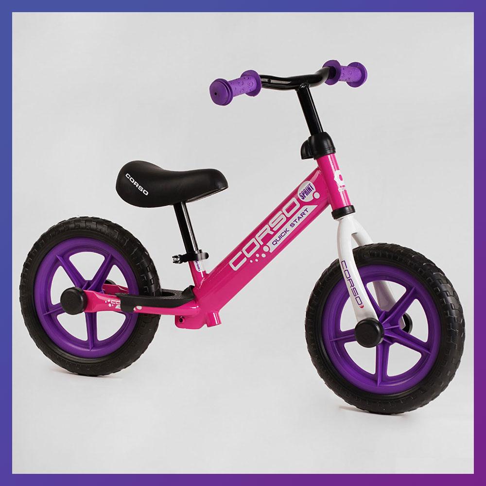 Дитячий біговел велобіг 12 дюймів Corso J-4318 сталева рама EVA колеса підставка для ніг рожевий, фото 1