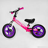 Дитячий біговел велобіг на сталевій рамі 12 дюймів Corso 74822 EVA колеса з ручним гальмом підніжка рожевий, фото 5
