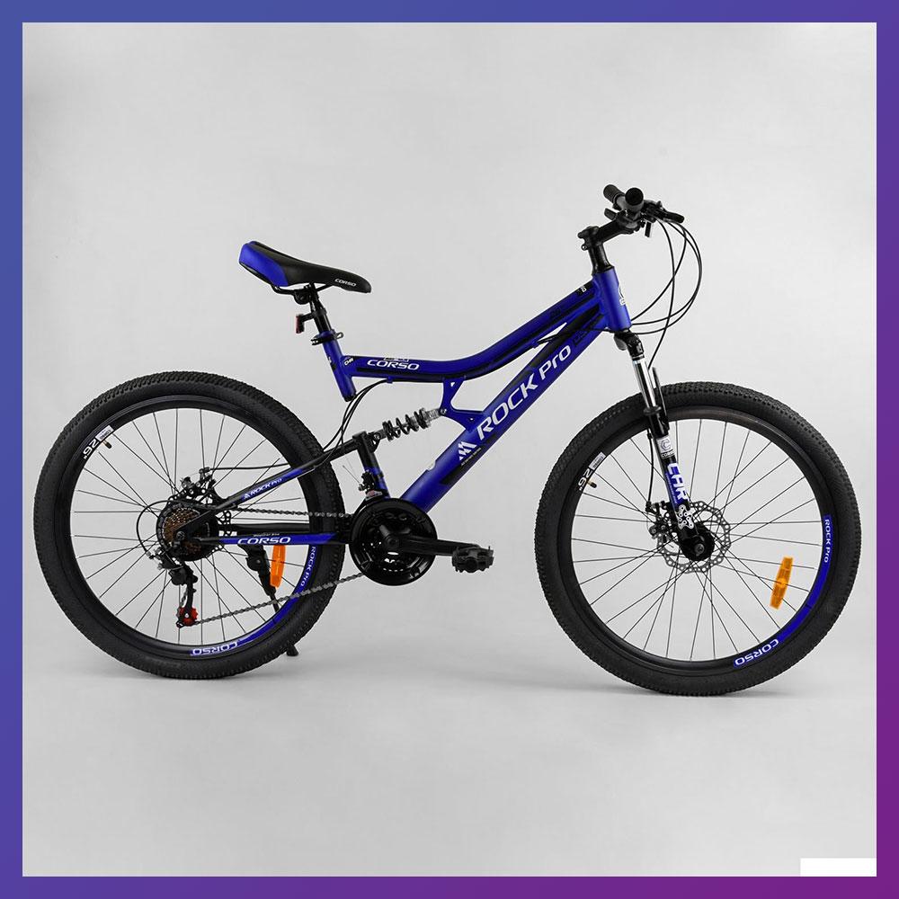 Велосипед гірський двоколісний двопідвісний сталевий Corso Rock-Pro 37925 26 дюймів 16" рама синій, фото 1