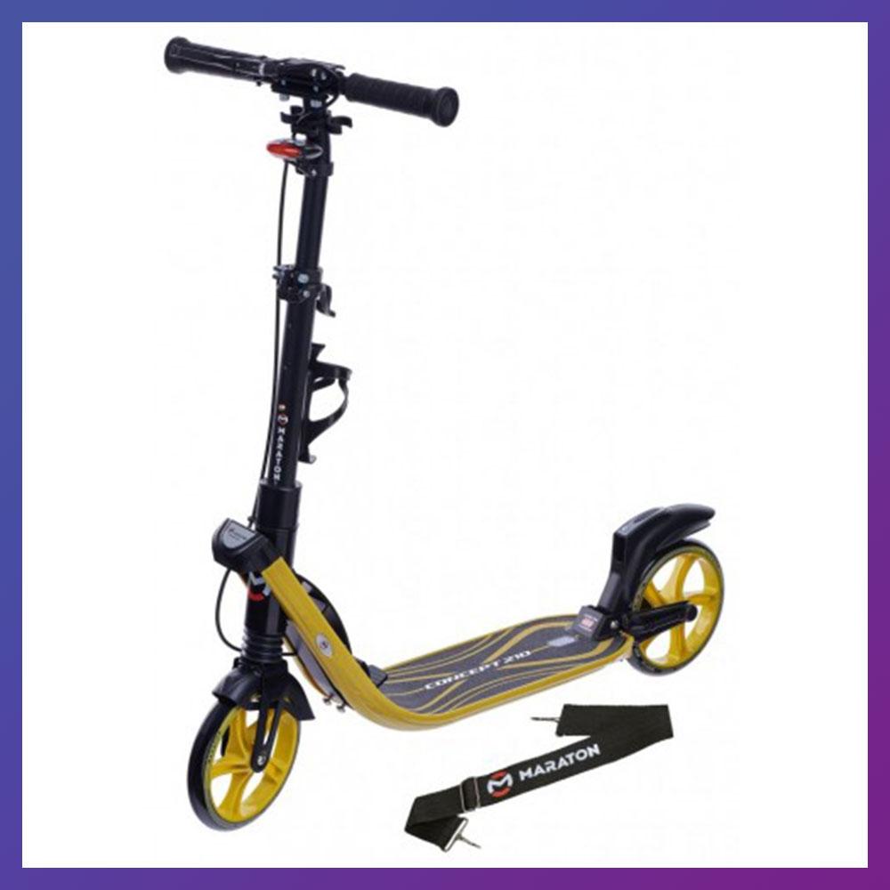Самокат двоколісний для дітей і дорослих Maraton Concept ручне гальмо ремінь для перенесення + Подарунок, фото 1