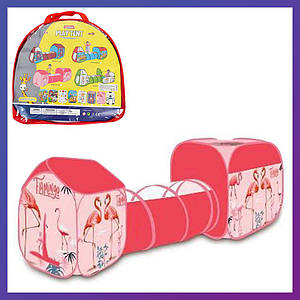 Намет з тунелем MR 0650 ігровий для дітей рожевий фламінго у сумці