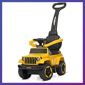 Дитяча каталка-толокар Bambi М 4288 Police з батьківською ручкою 2 в 1 жовта