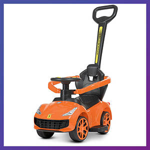 Дитяча каталка-толокар Porsche M 4741 з батьківською ручкою 2 в 1 жовтогарячий