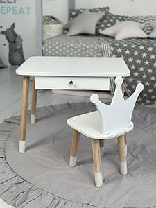 Дитячий столик і стільчик білий. Столик із шухлядою для олівців і розмальовок