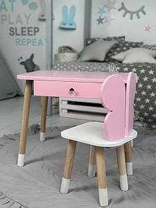 Дитячий столик зі стільчиком Зайчик дерев'яний для малювання та навчання Рожевий