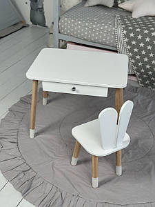 Дитячий столик зі стільчиком Зайчик дерев'яний для малювання та навчання Білий