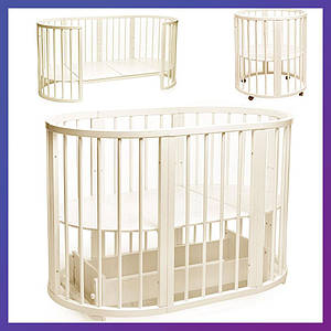 Дитяче ліжечко овальне букове Обрій на коліщатках DS-8021 Ваніль