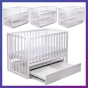 Дитяче ліжечко "Чарівне" прямокутне дерев'яне букове DS-401 з шухлядою Білий