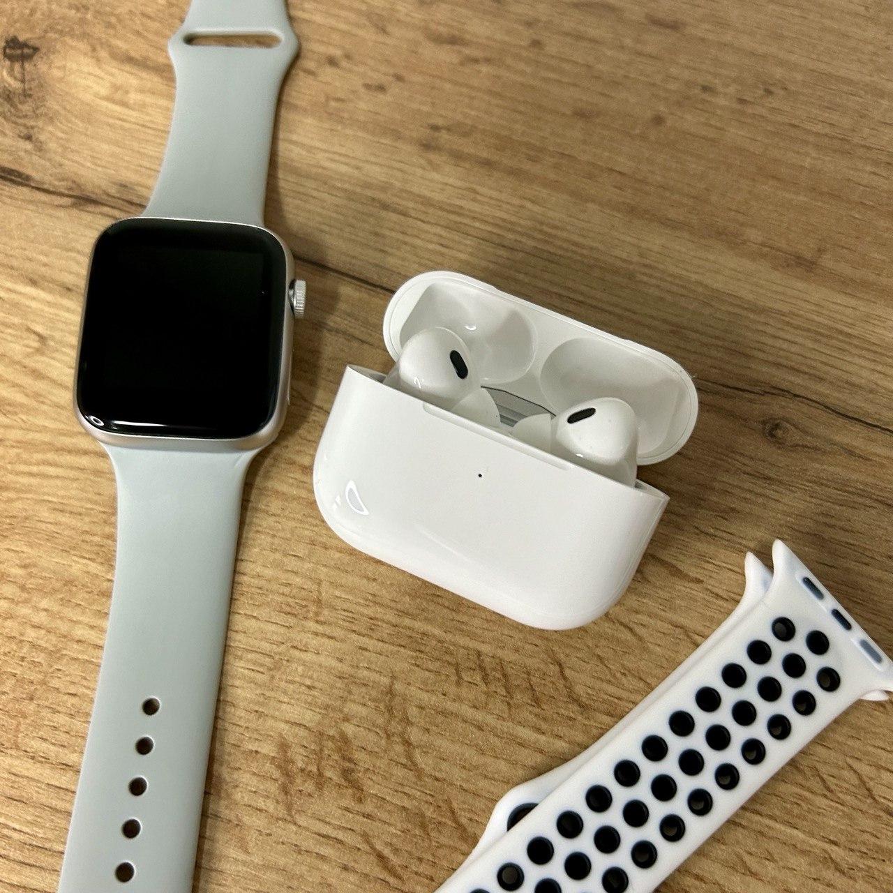 Набір 3 в 1 Розумний смарт-годинник + бездротові навушники + змінний ремінець Basic T55 Pro Max Сірий, фото 1