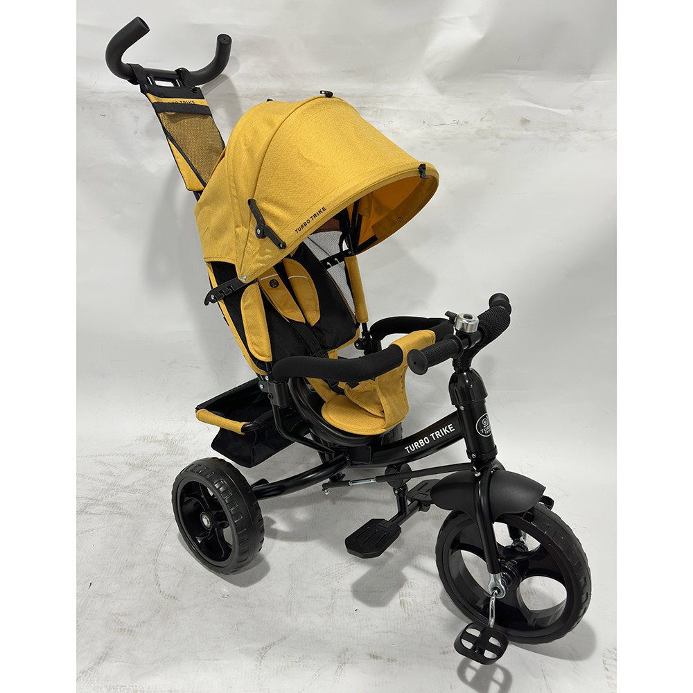 Дитячий триколісний велосипед — коляска Turbo Trike MT 1005-10 з батьківською ручкою Жовтий, фото 1