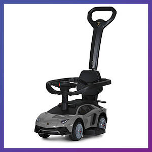 Дитяча каталка-толокар Lamborghini M 5777 з батьківською ручкою 2в1 Сірий