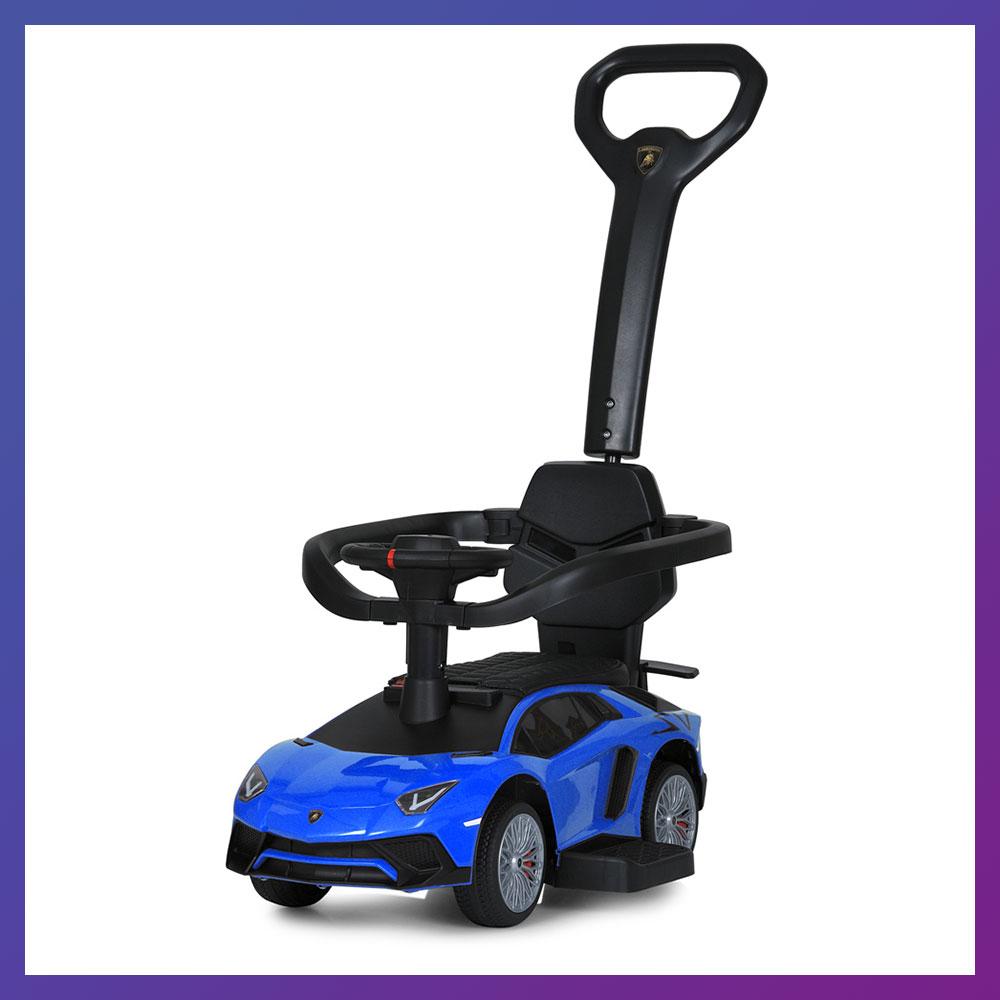 Дитяча каталка-толокар Lamborghini M 5777 з батьківською ручкою 2в1 Синій, фото 1