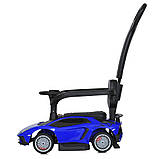 Дитяча каталка-толокар Lamborghini M 5777 з батьківською ручкою 2в1 Синій, фото 4