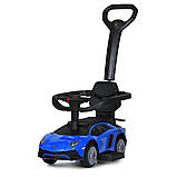 Дитяча каталка-толокар Lamborghini M 5777 з батьківською ручкою 2в1 Синій, фото 6