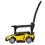 Дитяча каталка-толокар Lamborghini M 5777 з батьківською ручкою 2в1 Жовтий, фото 3