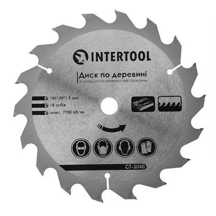 Диск пиляльний для дерева з твердосплавними напайками INTERTOOL CT-3040