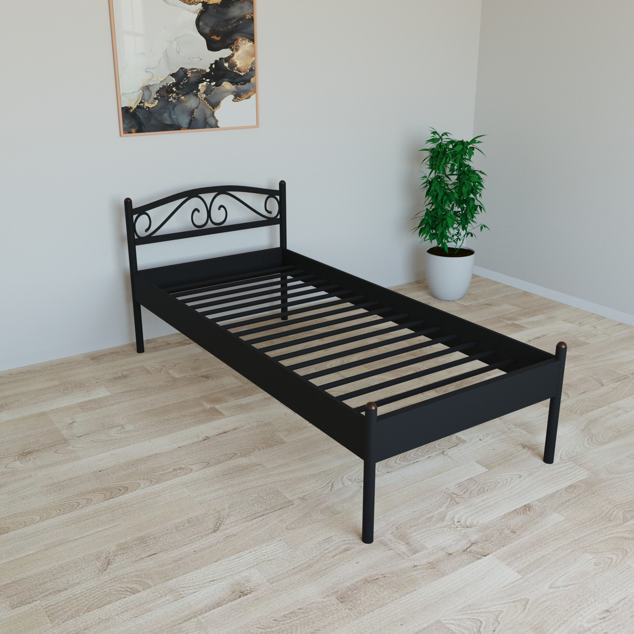 Ліжко односпальне металеве Tobi Sho CAROLA-1 200Х90 Чорне, фото 1