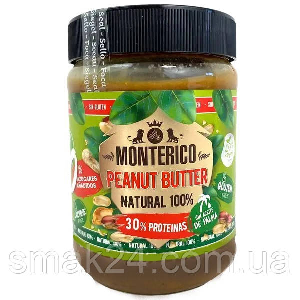 Арахісова паста без цукру, глютена, лактози 30% протеїни Monterico 100% Natural 500г Іспанія