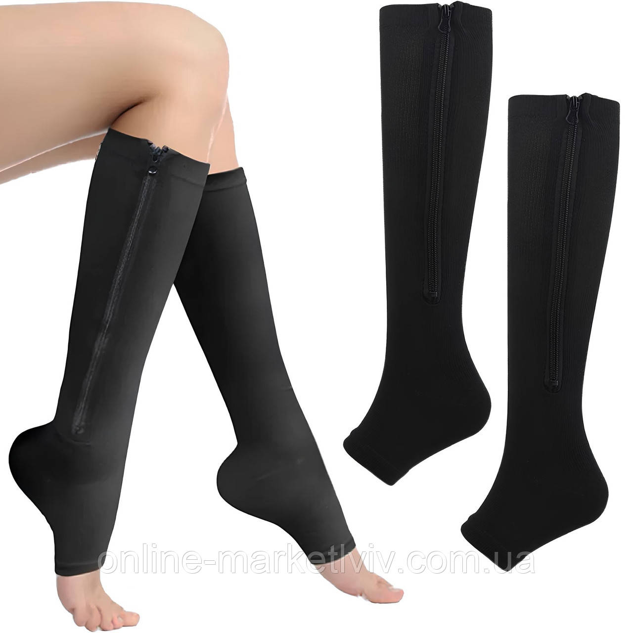 Купить Компрессионные гольфы лечебные S, на молнии, Черные ...
