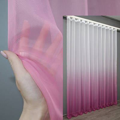 Готова (400х270см.) тюль розтяжка "Омбре" із шифону. Колір малиновий з білим. Код 749т 42-0267